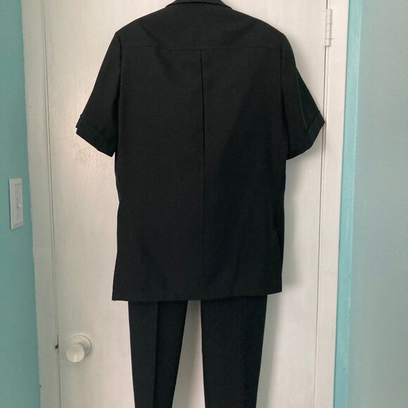 Unknown, 1970's Men's 38 Black Guayabera Polyester Suit - Picture 9 of 16